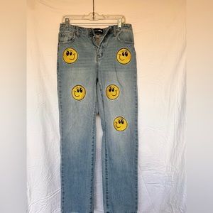 Fashion Nova Smiley Face Print Denim Jeans